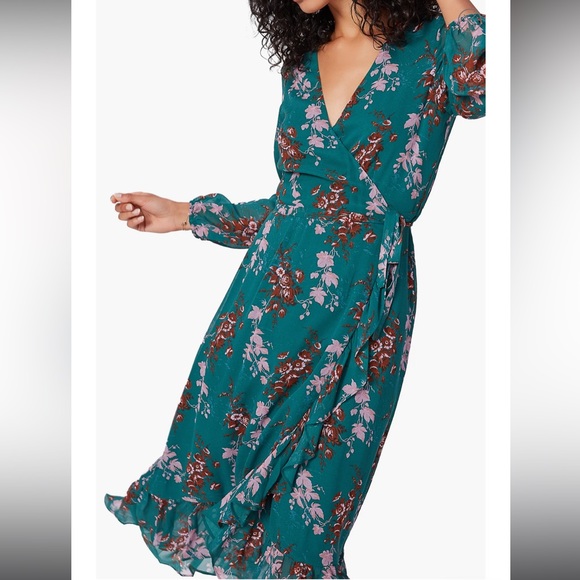 PAIGE Palazzo Print Long Sleeve Silk Wrap Dress Small - Picture 4 of 5